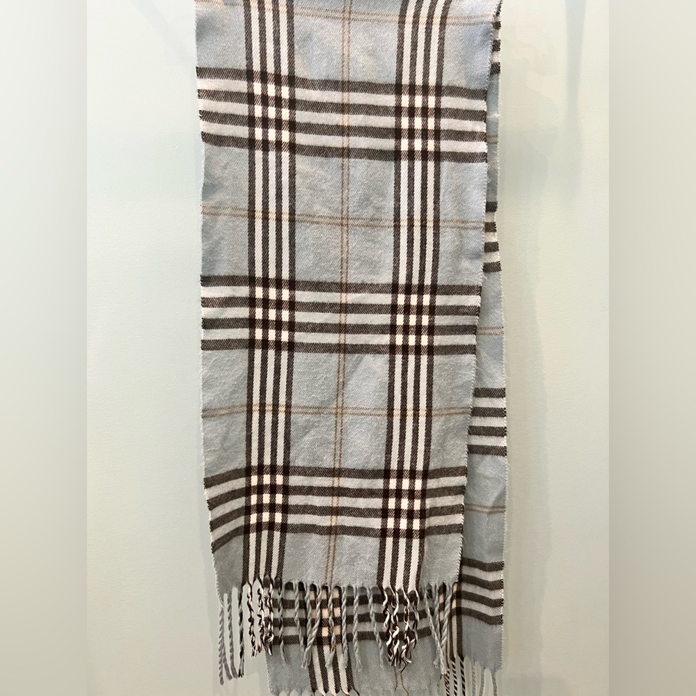 Cashmere plaid light blue and brown scarf. Bought in Florence Italy. One size